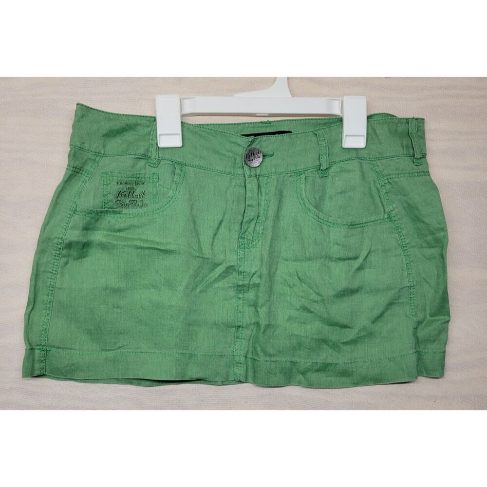 Killah Rag Flake By Sixty SZ Medium Mini Skirt 100% Linen Embroidered Y2K Green